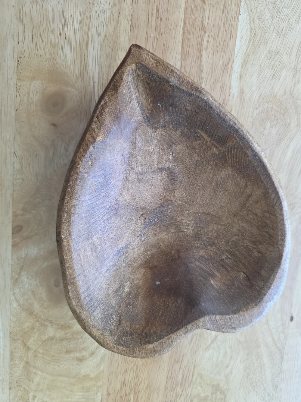 Vintage Heart-Shaped Wooden Serving Bowl - Brown